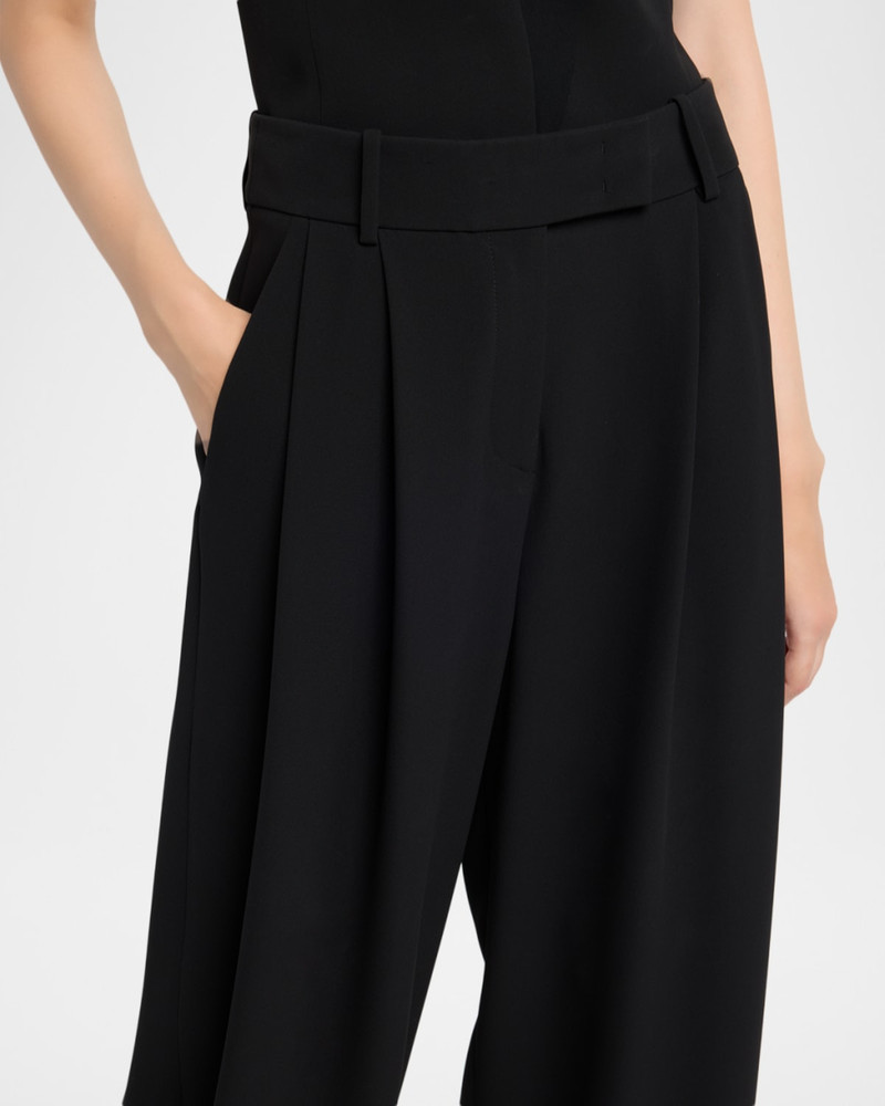 Pleated Silk Wide-Leg Cuffed Trousers 5