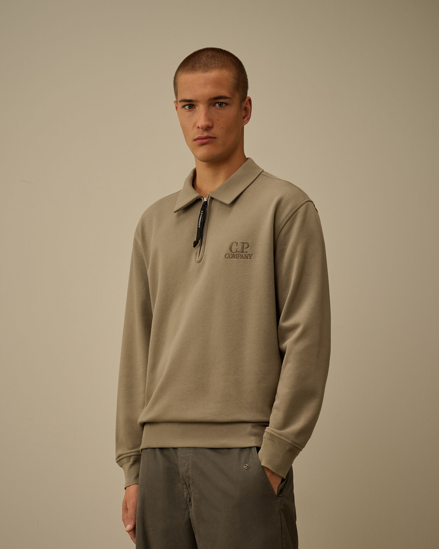 Diagonal Raised Fleece Half Zip Sweatshirt - 3