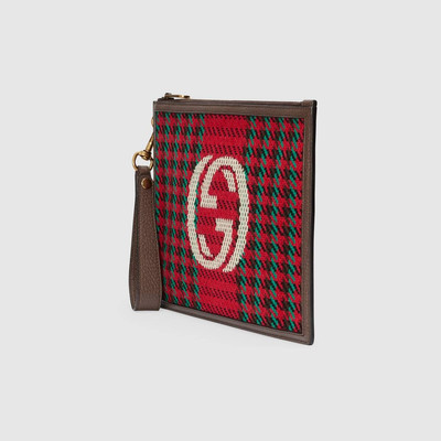 GUCCI Houndstooth and stripe pouch with Interlocking G outlook