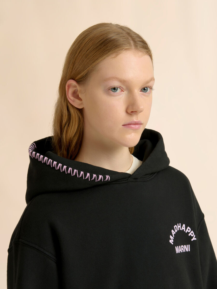 MARNI + MADHAPPY BLACK COTTON HOODIE WITH ANIMAL PRINT - 4