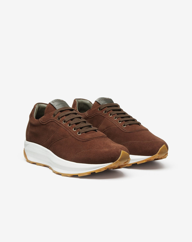 CORNELIANI Cognac-beige suede running shoes outlook