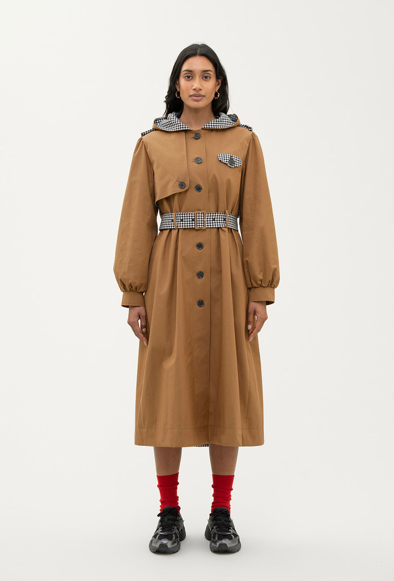 Aspen Trench Coat - Tan/Black Gingham 3
