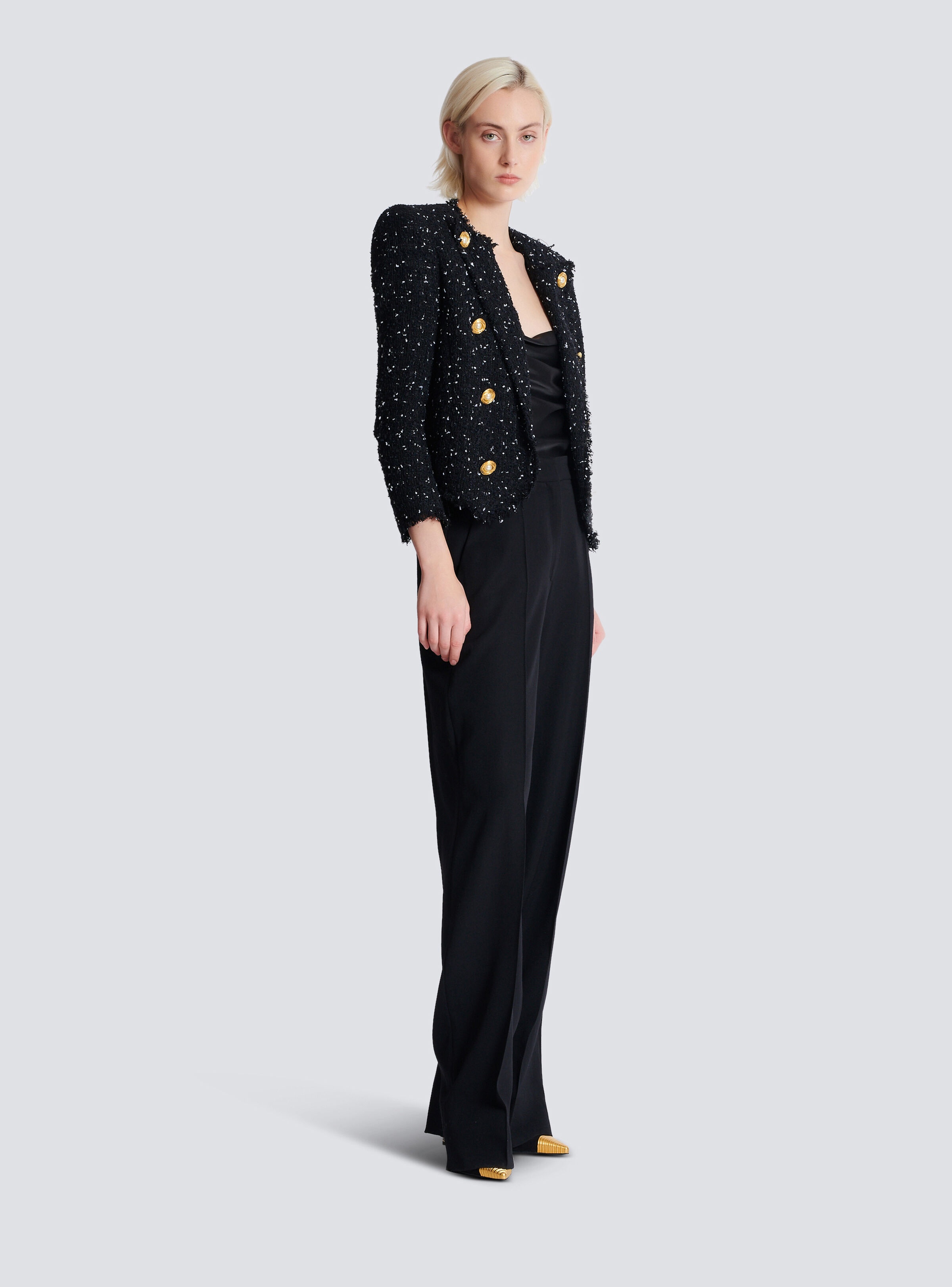 Cropped 8-button jacket in polka-dot tweed - 3