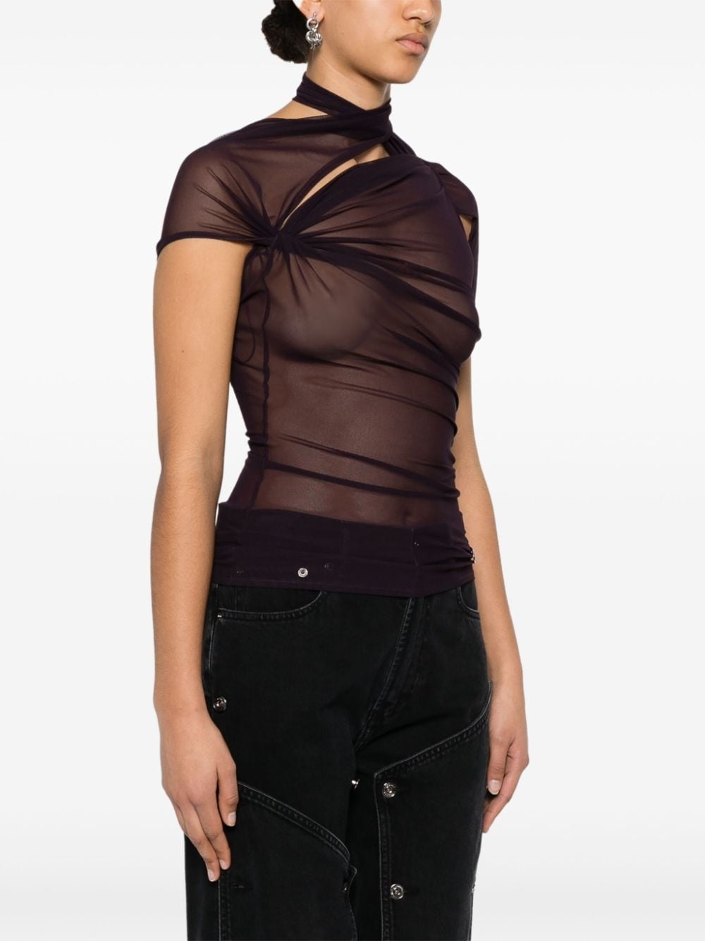 asymmetric draped mesh top - 3