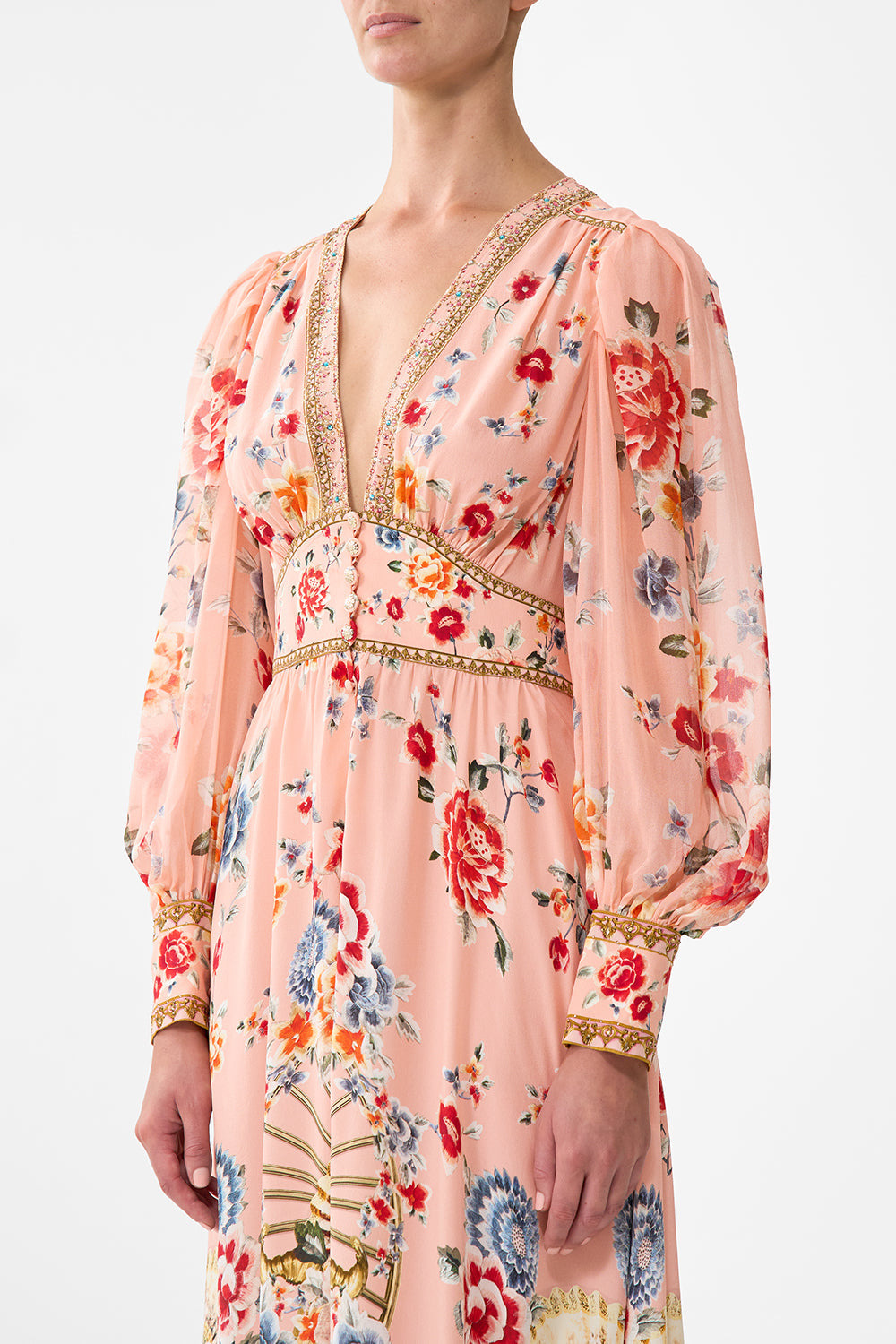 SHAPED WAISTBAND DRESS WITH GATHERED SLEEVES - 5
