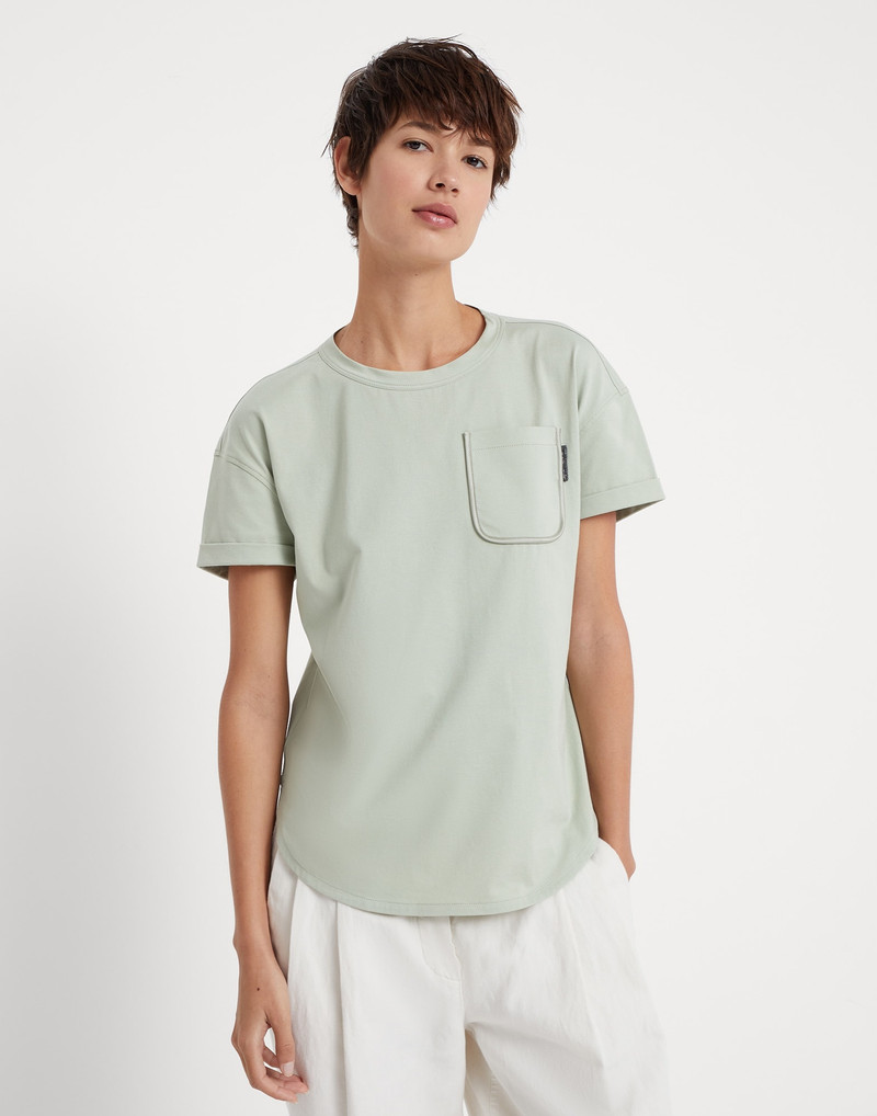 Cotton jersey T-shirt with shiny tab 1