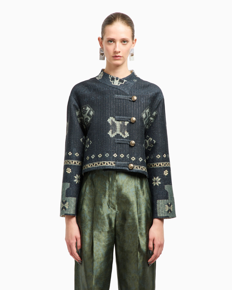 GIORGIO ARMANI PRINTED TUSSAH SILK AND COTTON PEA COAT outlook