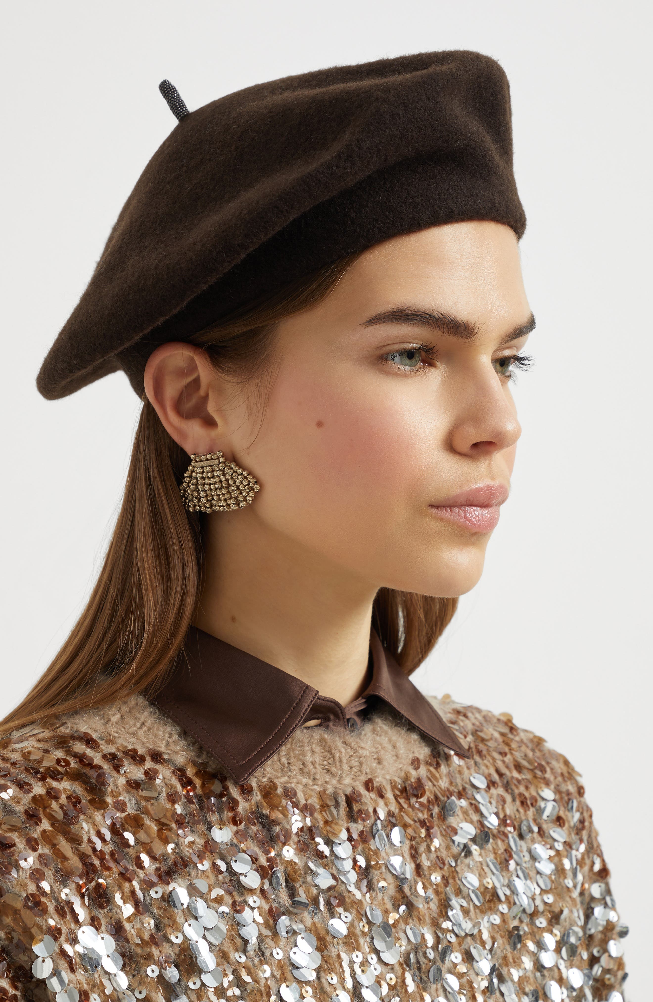 Brunello Cucinelli Wool beret in Cocoa at Nordstrom - 4
