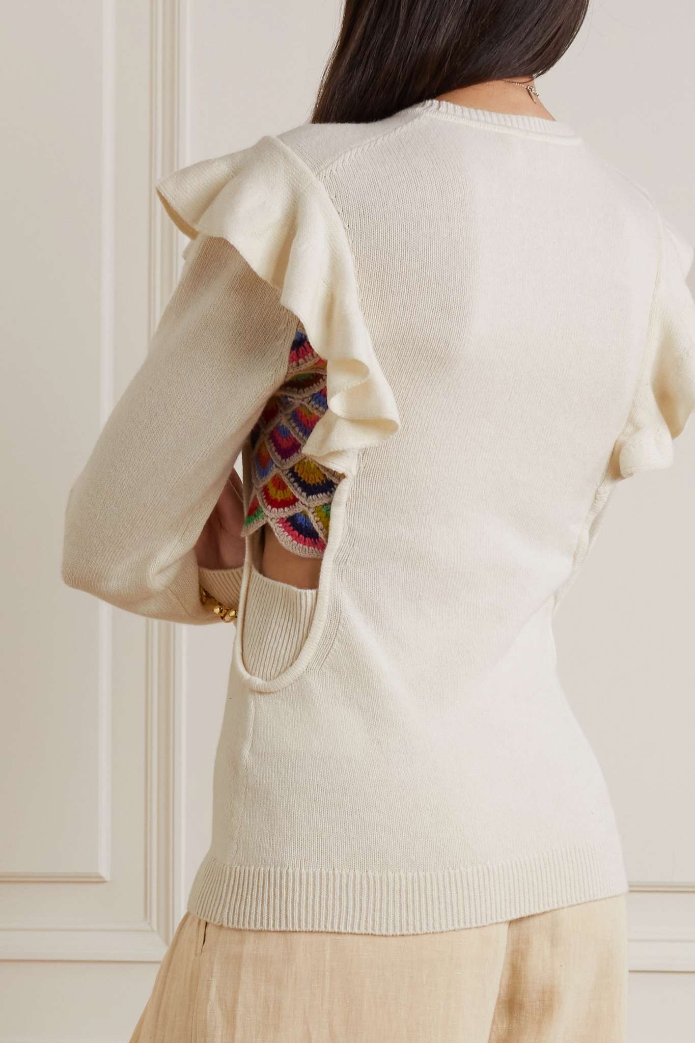 Cutout ruffled recycled cashmere and wool-blend sweater - 3