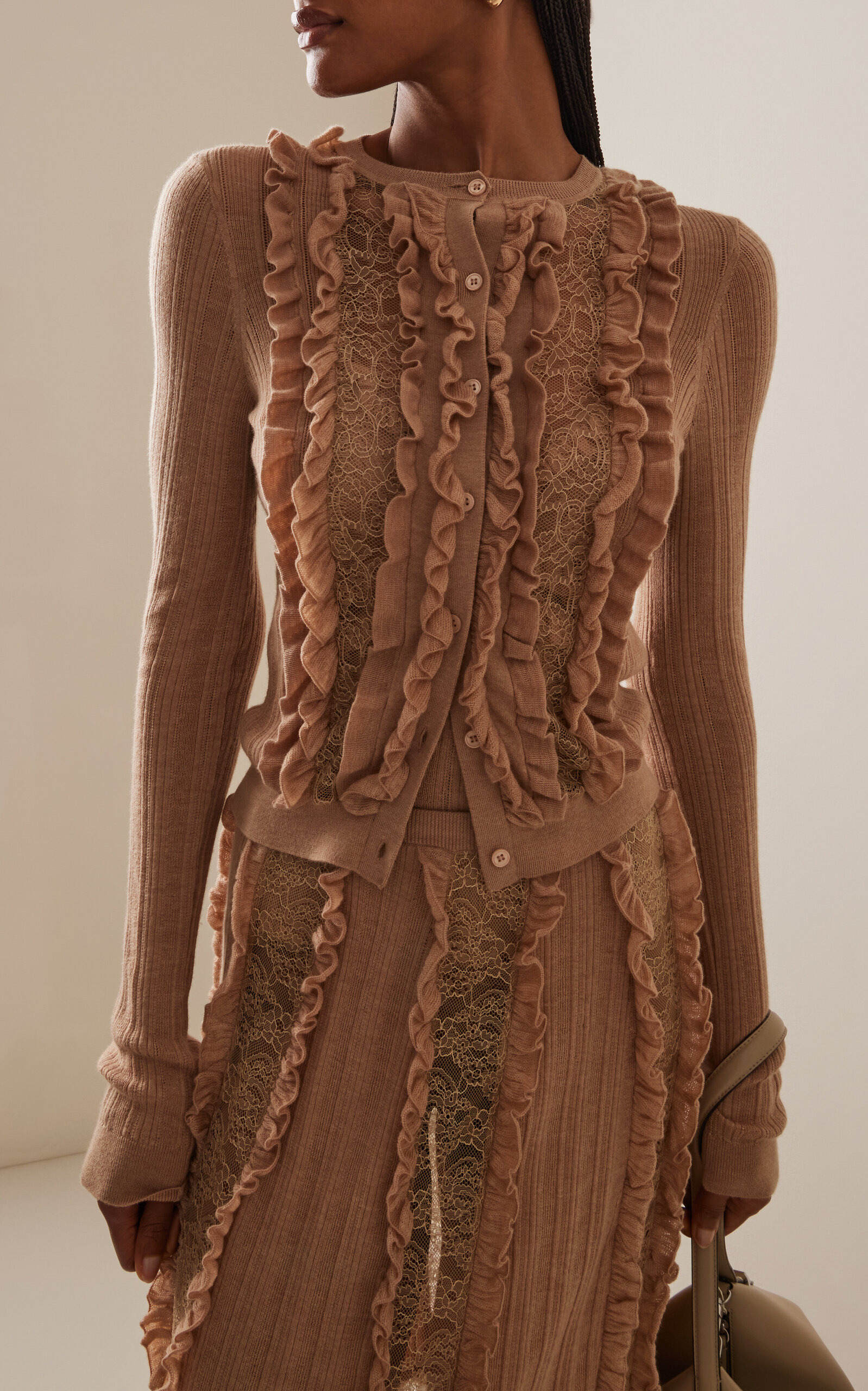 Maryel Embroidered Wool Cardigan tan - 2