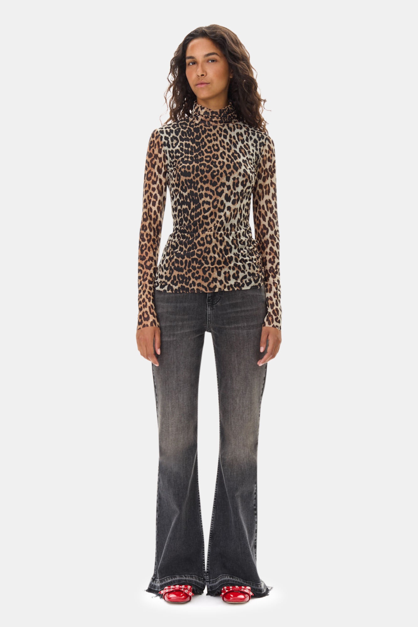 LEOPARD PRINTED MESH LONG SLEEVE ROLLNECK - 3