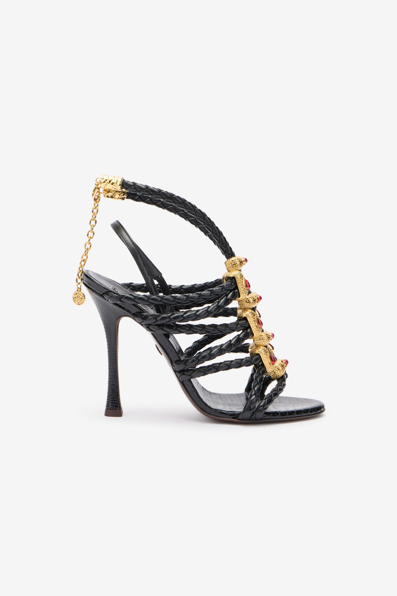 Black Braided Jewelled Cage Sandal 1