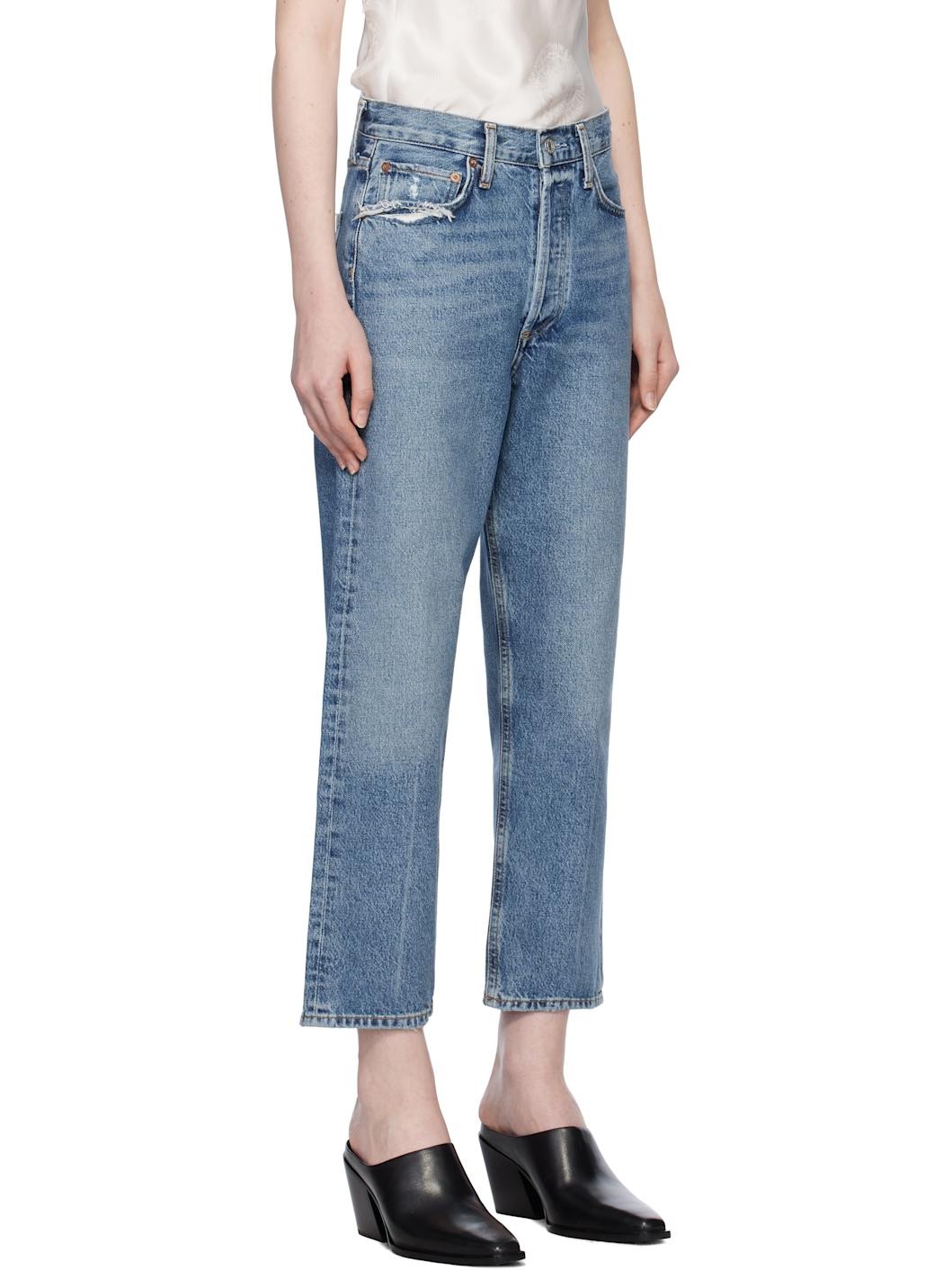 Blue 90's Crop Mid Rise Straight Jeans - 2