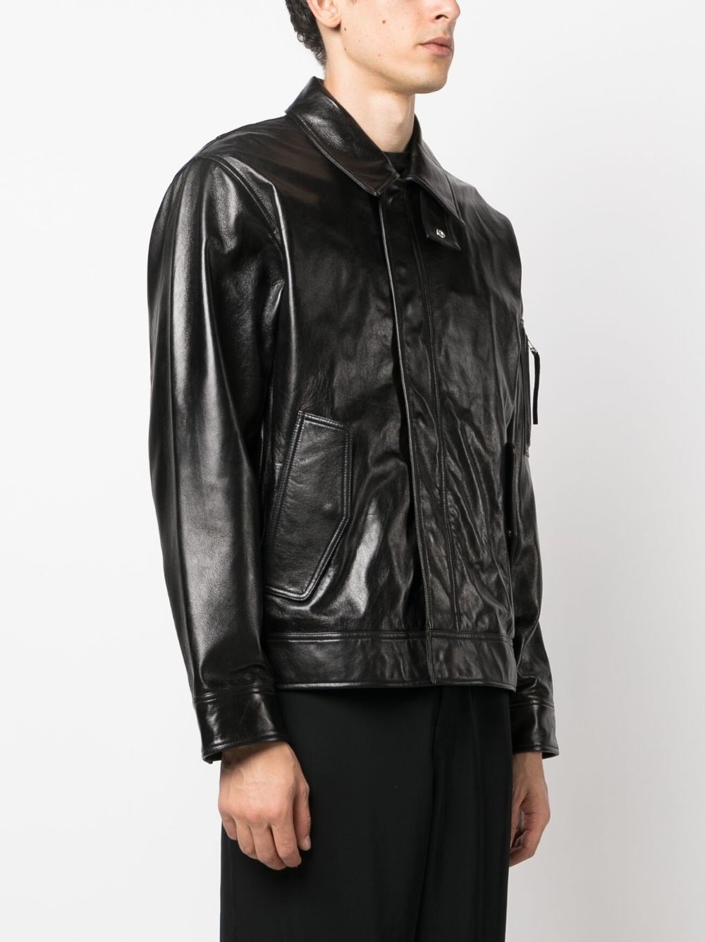 zip-up leather jacket - 3