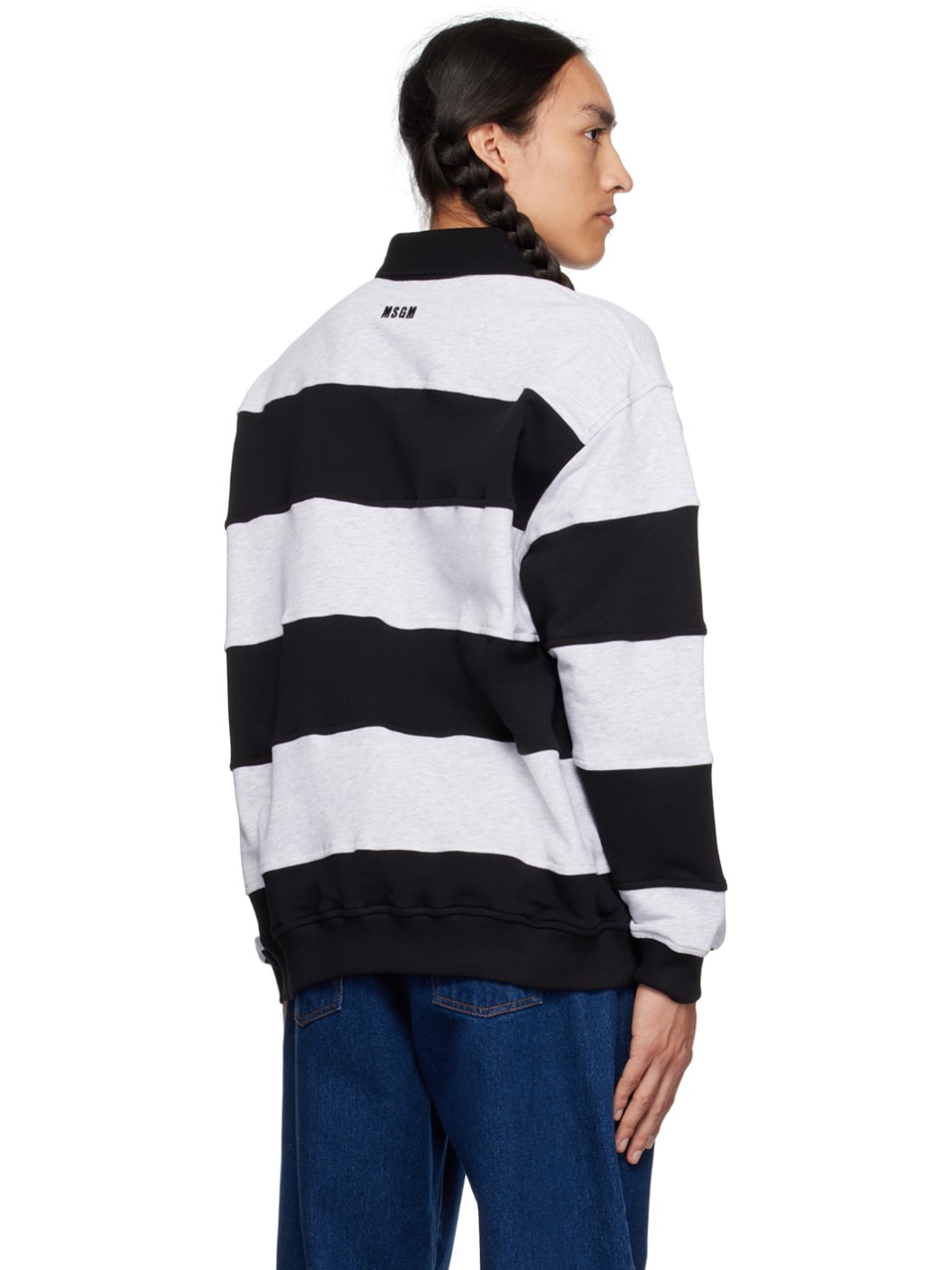 Gray Striped Long Sleeve Polo - 3