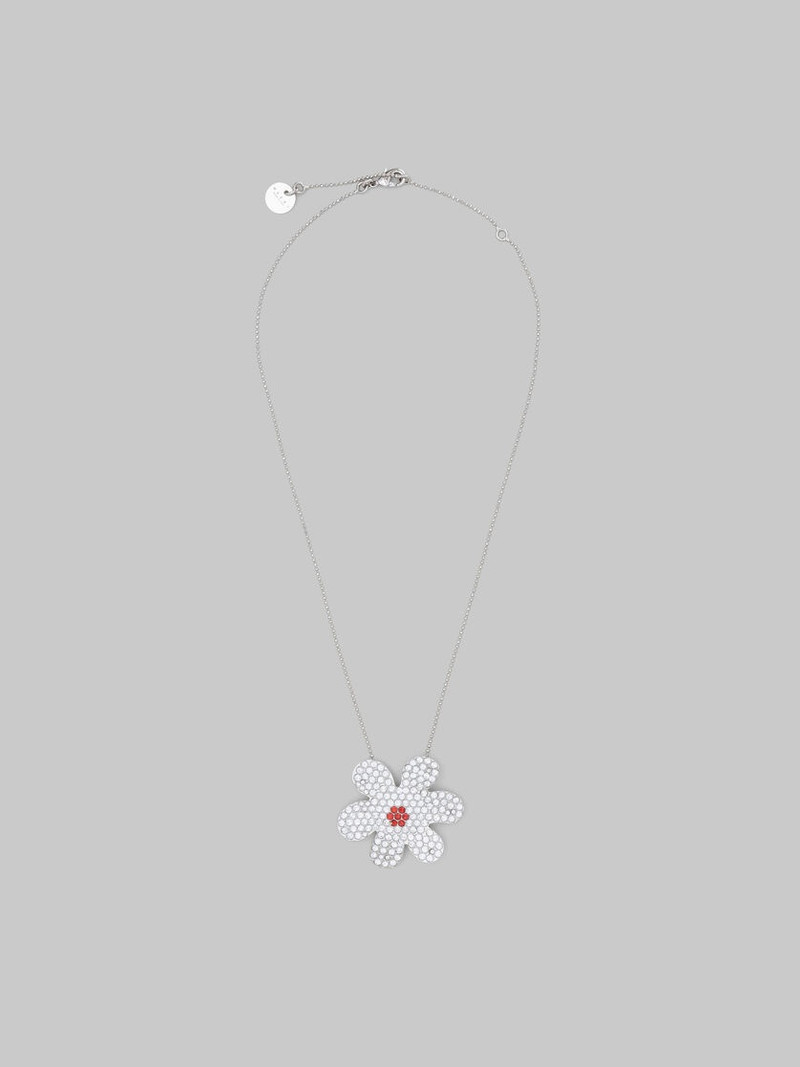 PALLADIUM BALL CHAIN NECKLACE WITH DAISY PENDANT - 1