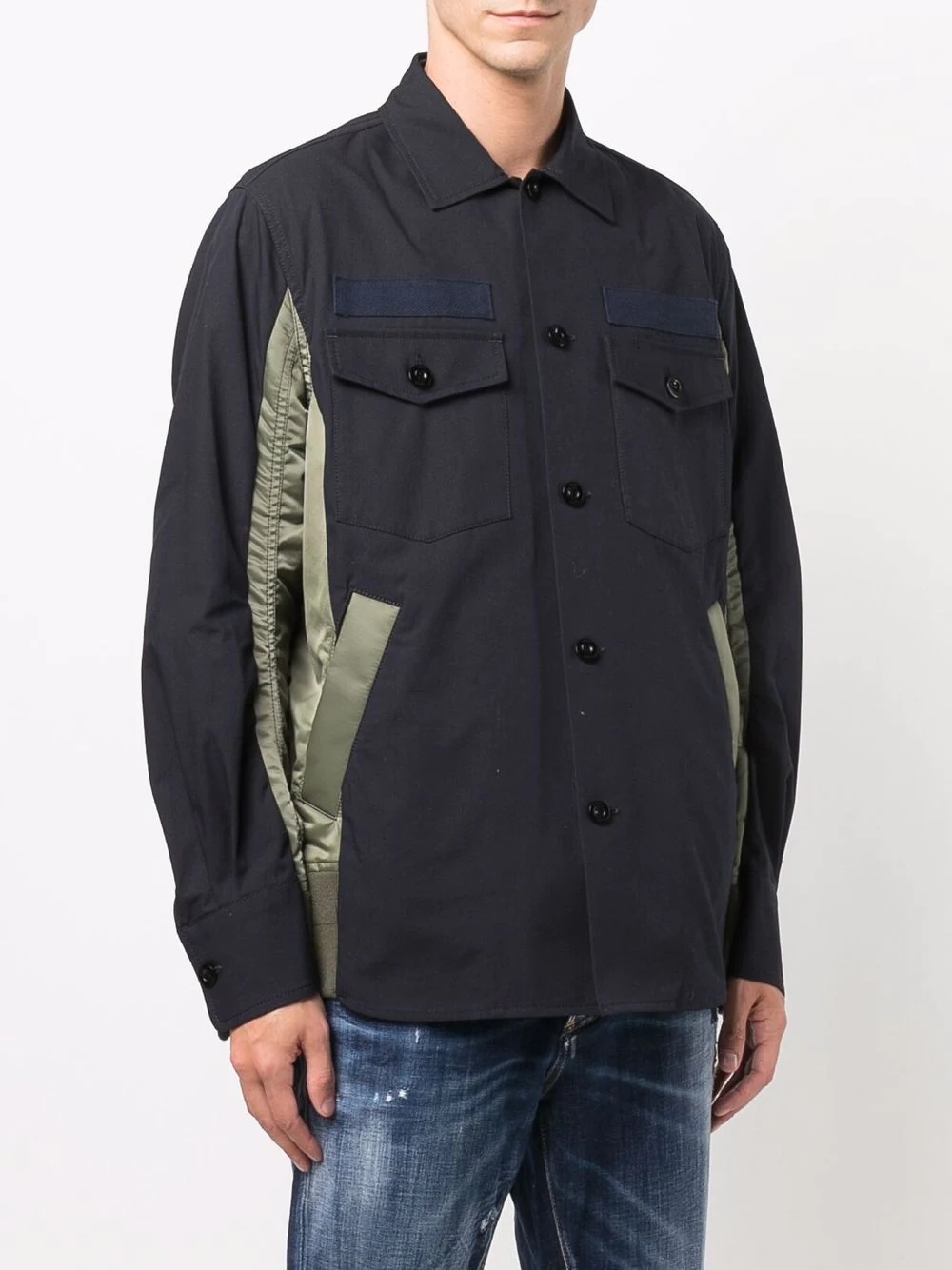 contrasting-panel shirt jacket - 3