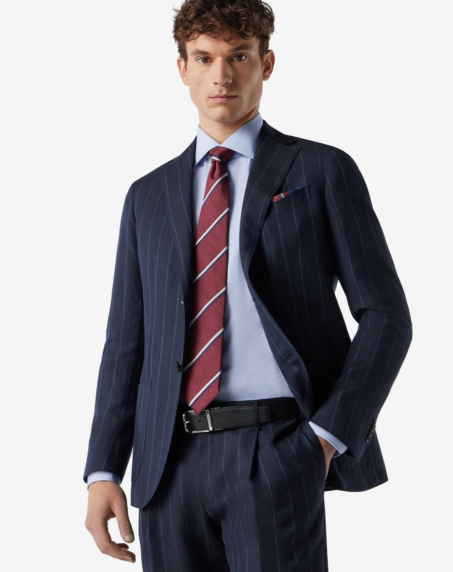 Navy blue wool and linen suit - 4