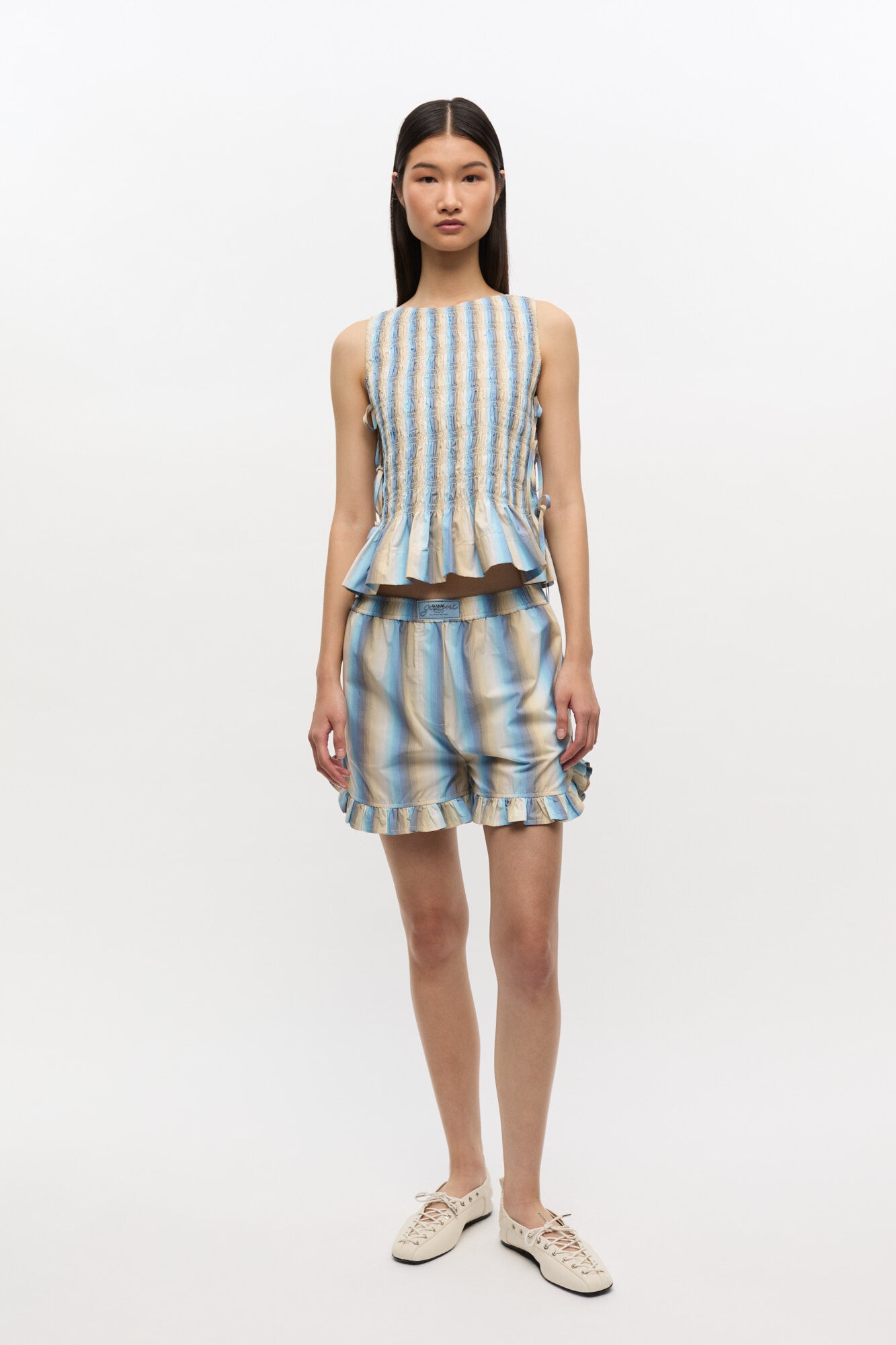 OMBRE STRIPE RUFFLE SHORTS - 2