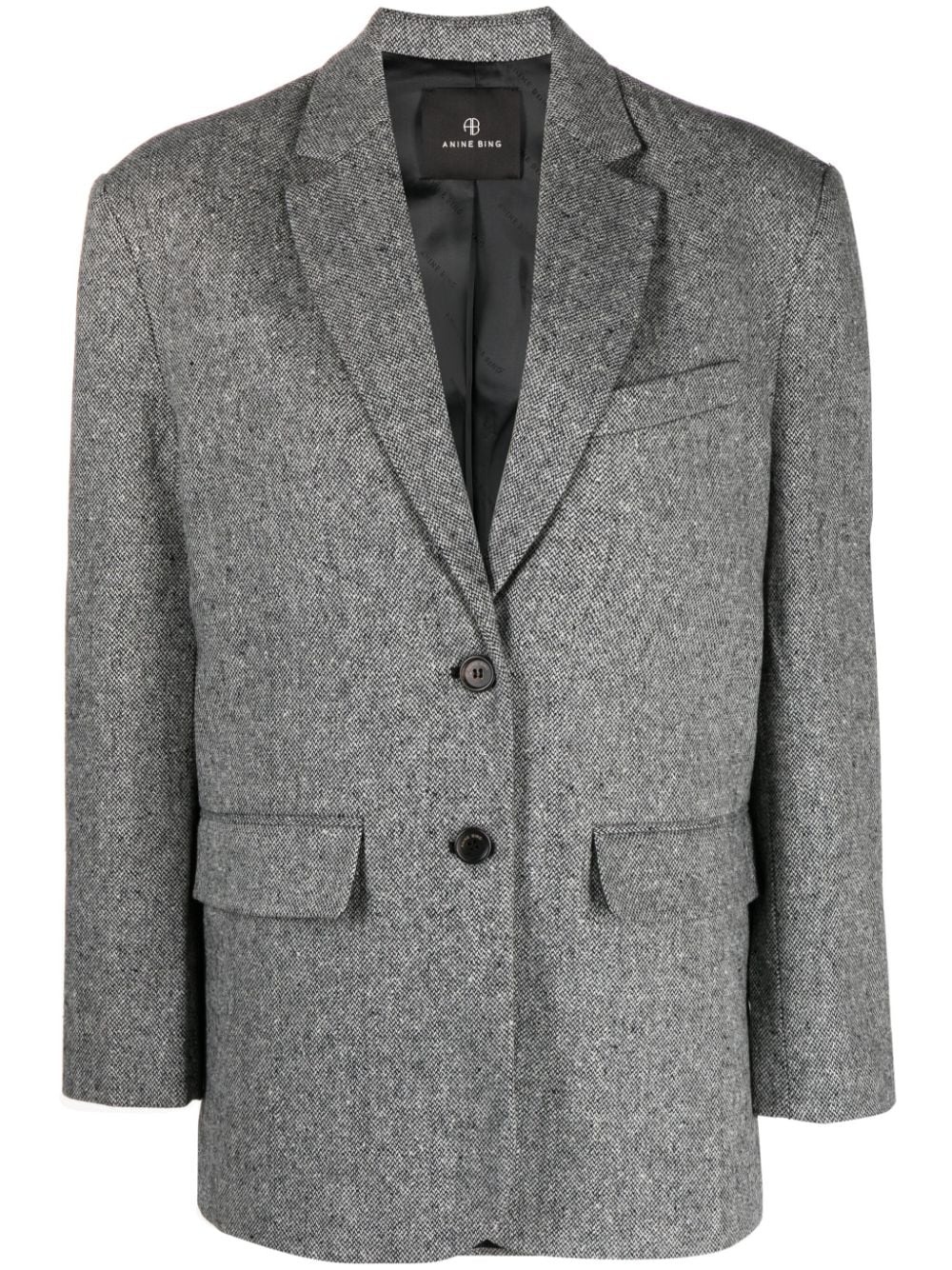 herringbone single-breasted blazer - 1