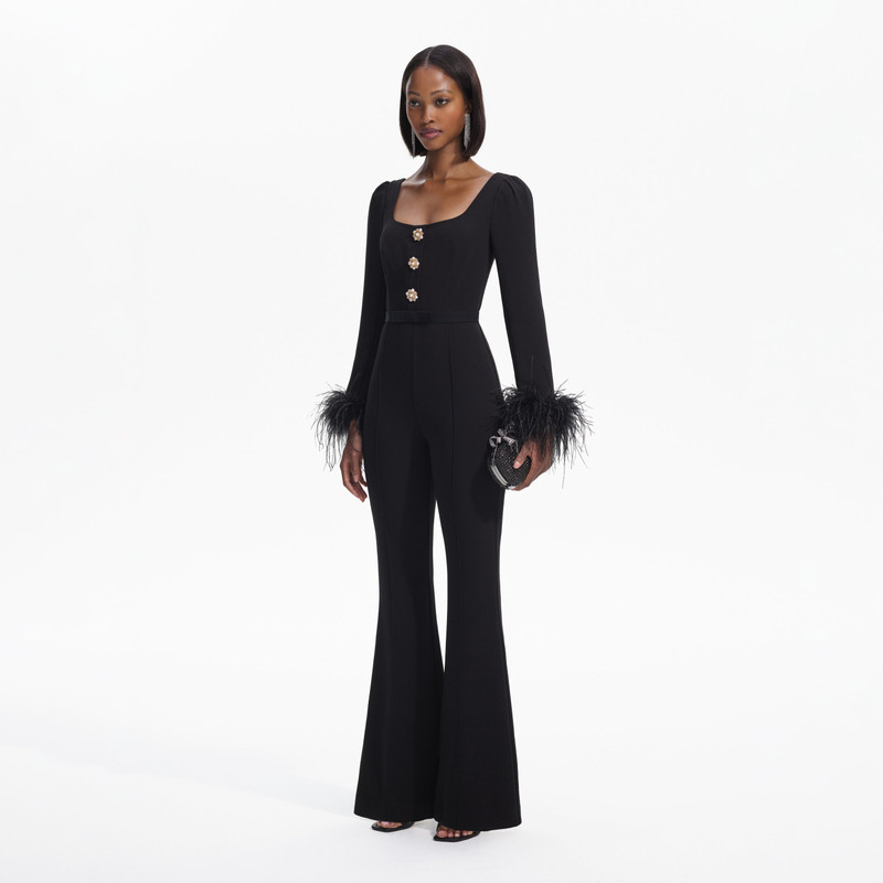 Black Crepe Feather Jumpsuit 2