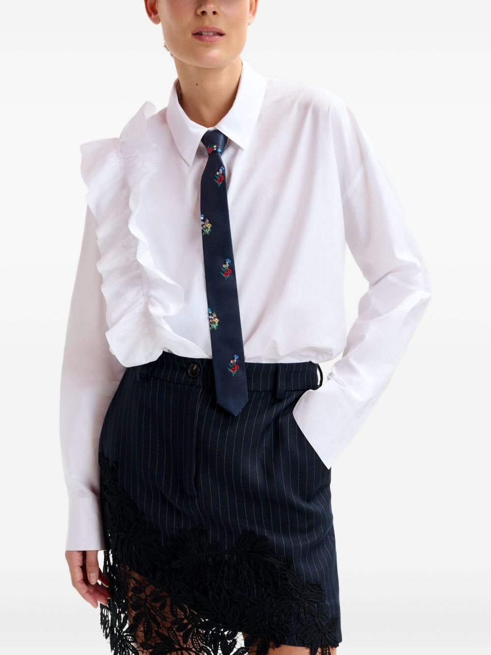 ruffle-detail cotton shirt - 4