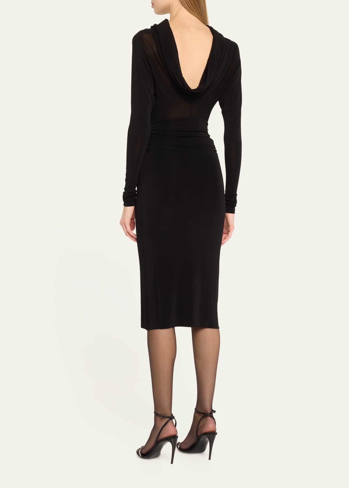 Cowl-Neck Gathered Midi Dress - 3