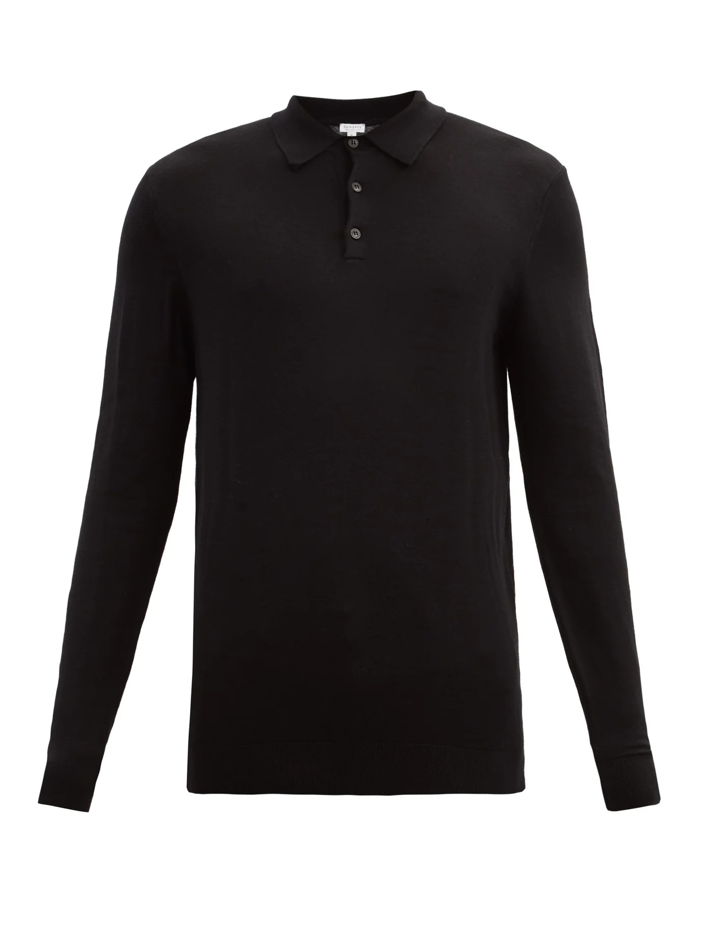 Long-sleeved merino-wool knitted polo shirt - 1