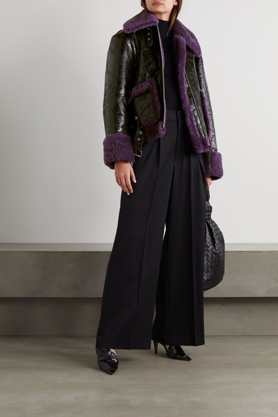 Dries Van Noten Oversized shearling and glossed textured-leather jacket outlook