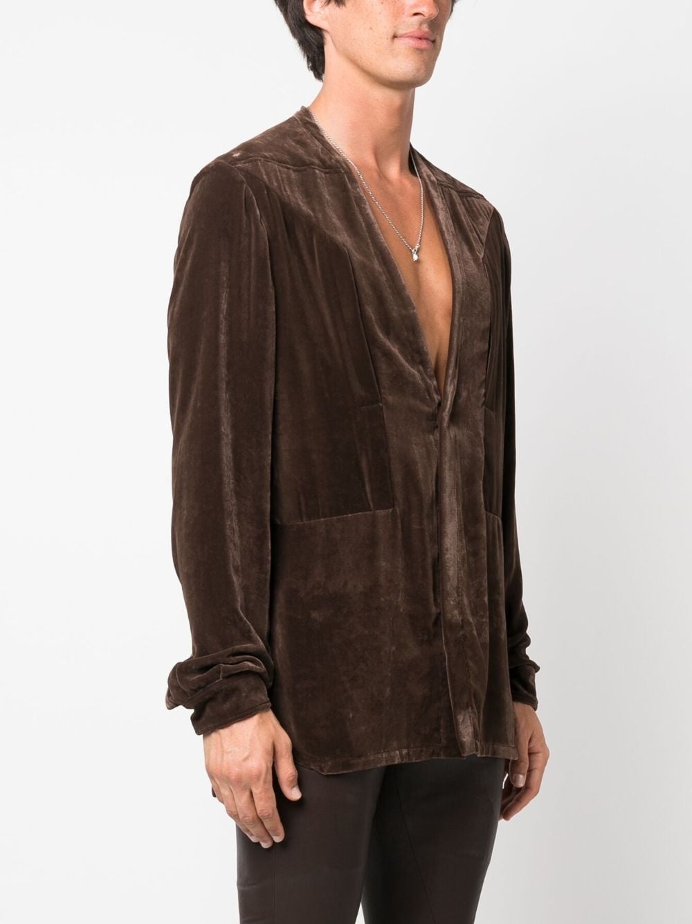 plunge V-neck velvet shirt - 3