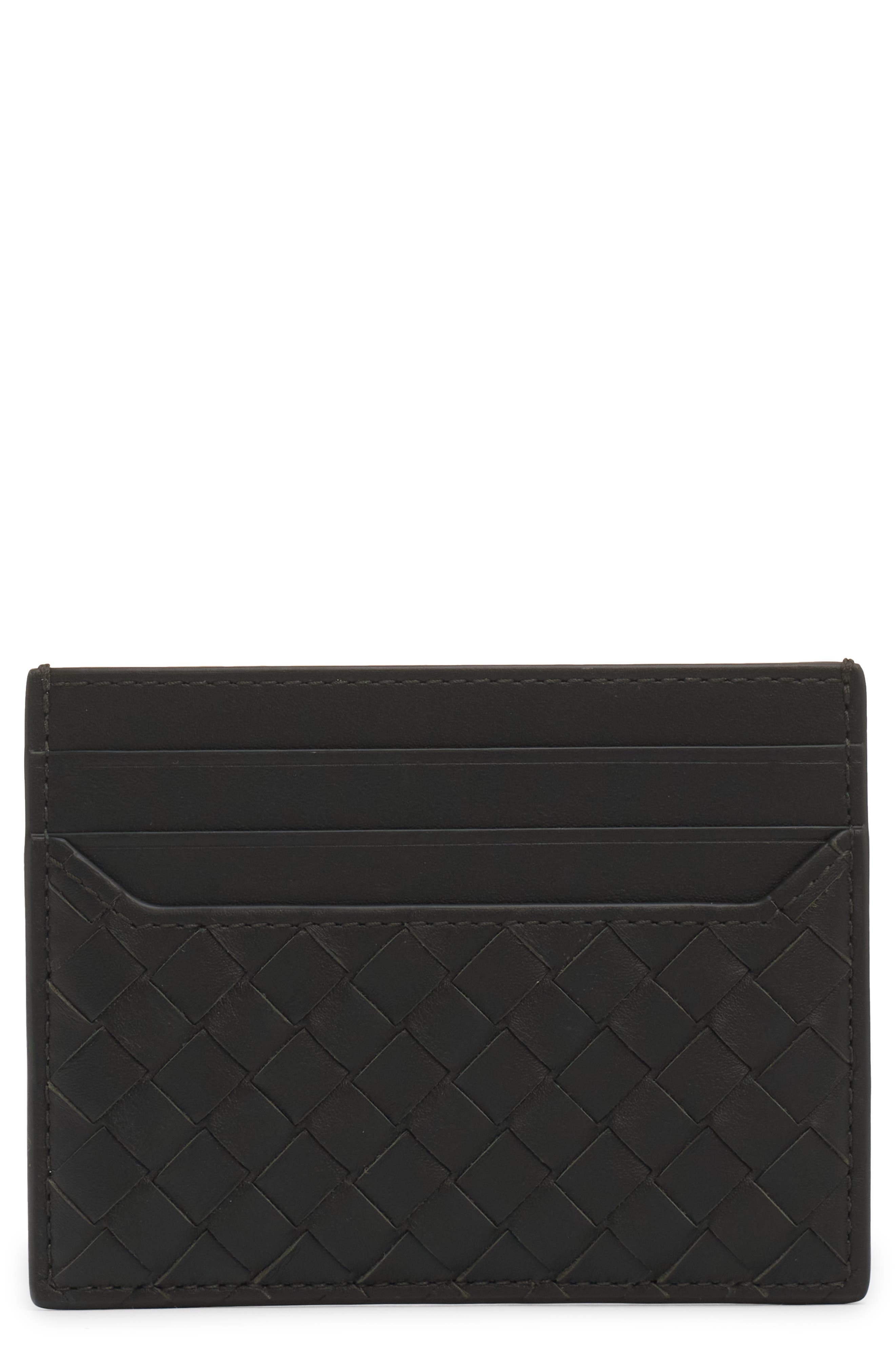 Bottega Veneta Intrecciato Piccolo Leather Card Case in Dark Green-Silver at Nordstrom - 1