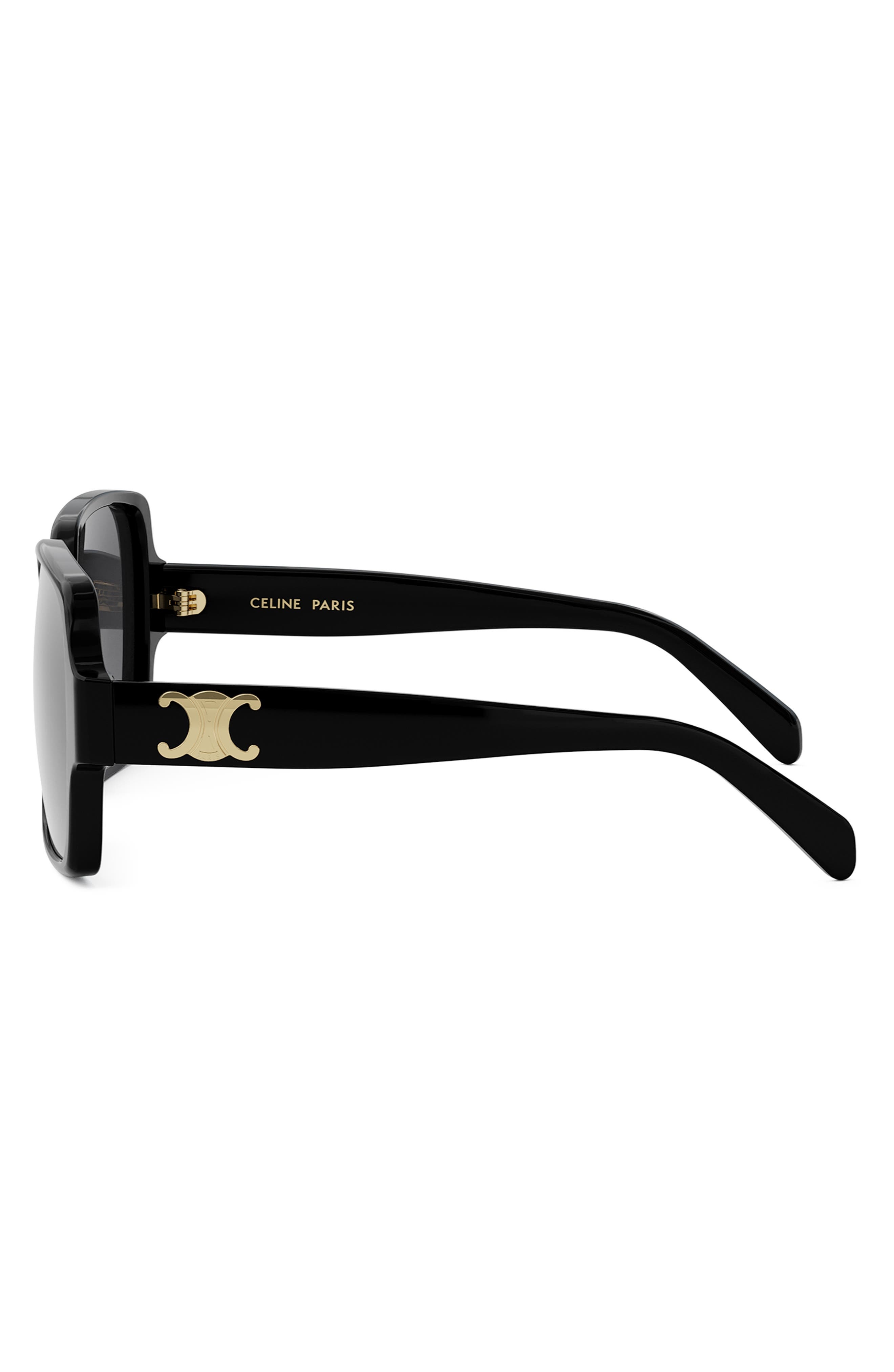 CELINE Triomphe 60mm Square Sunglasses in Shiny Black /Smoke at Nordstrom - 3