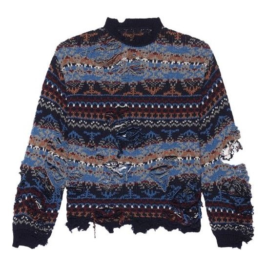 Balenciaga Destroyed Fair Isle Wool-Blend Jumper 'Blue' 662518T16028088 - 1