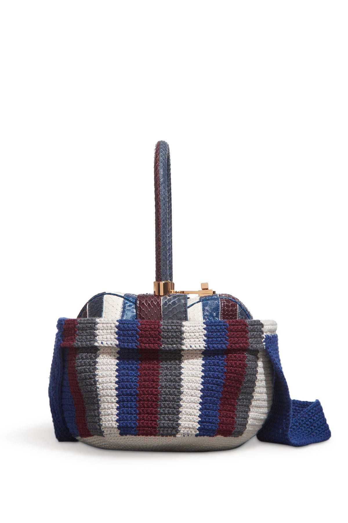 Crossover Knit Bag in Blue, Bordeaux & Grey Cashmere - 2
