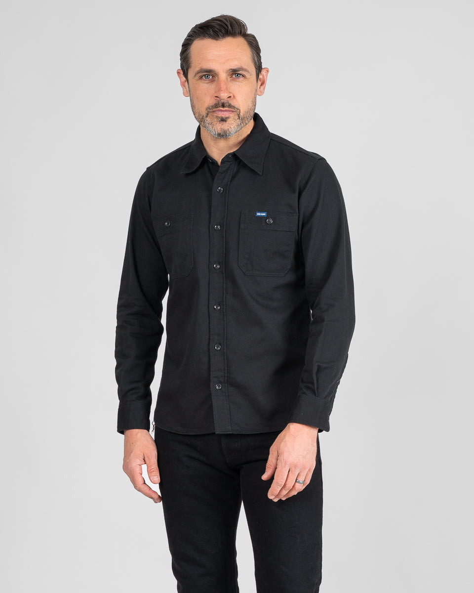 IHSH-414-BLK 9oz Cotton Linen Work Shirt - Black - 2