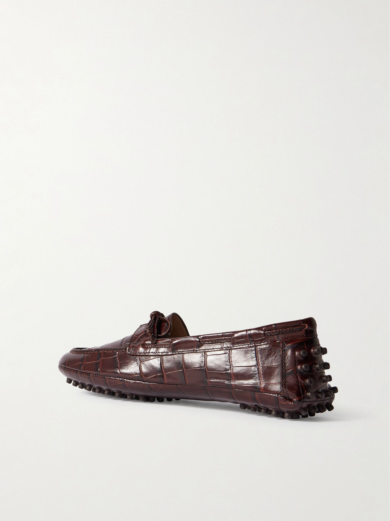 Driver tie-detailed croc-effect leather loafers Chocolate - 3