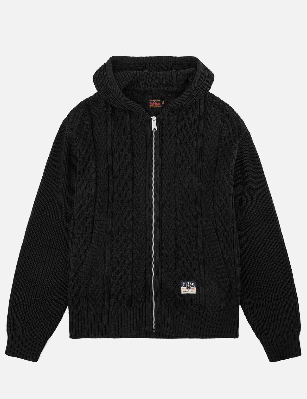 Evisu Logo Cable Knit Zip Hoodie Cardigan - 1