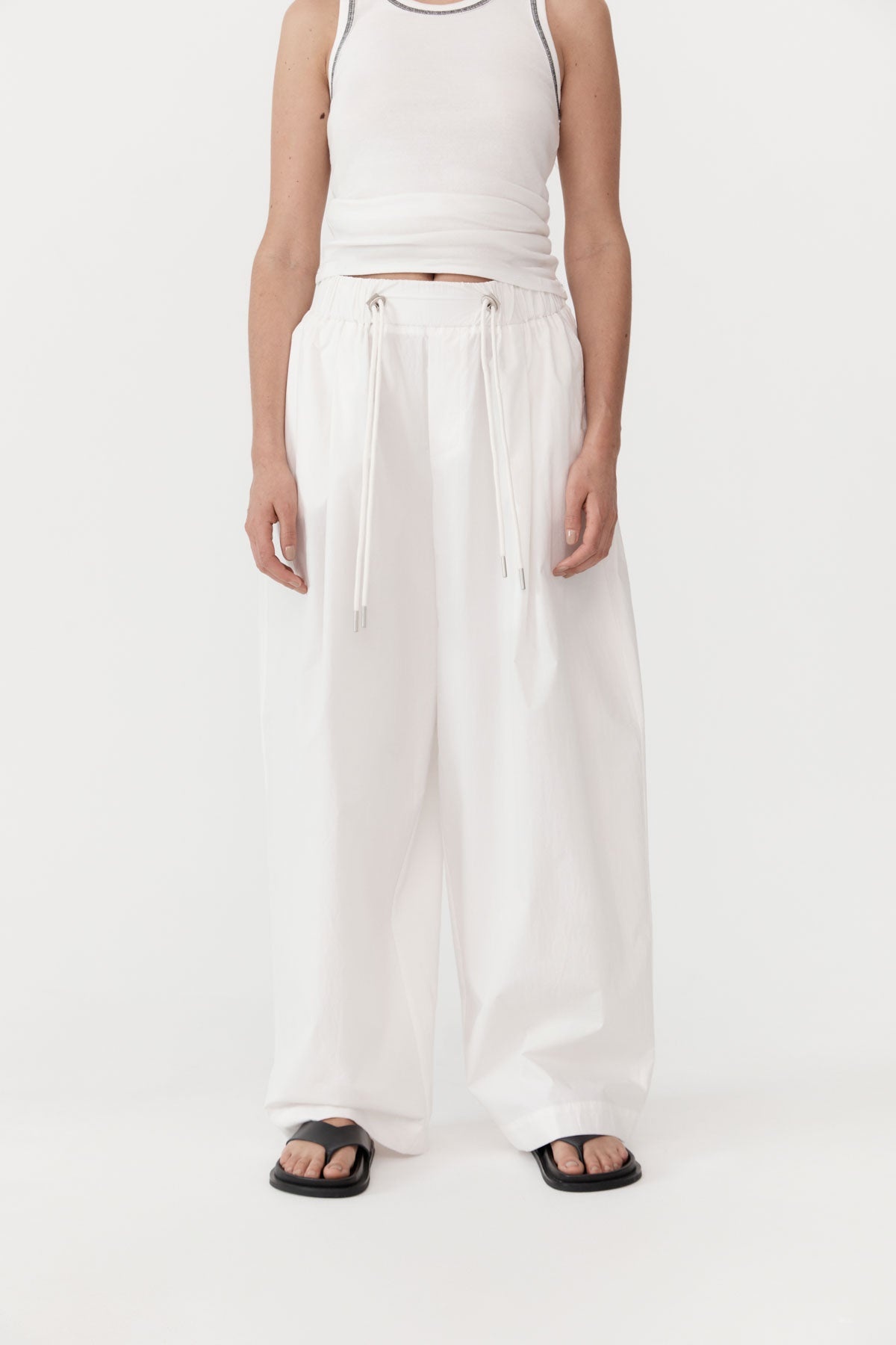 Relaxed Drawstring Pants - White - 2