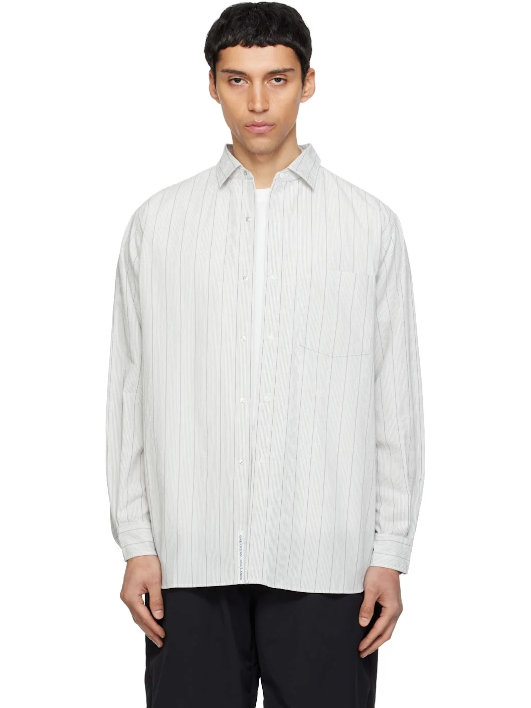Gray Regular Collar Stripe Wind Shirt - 1
