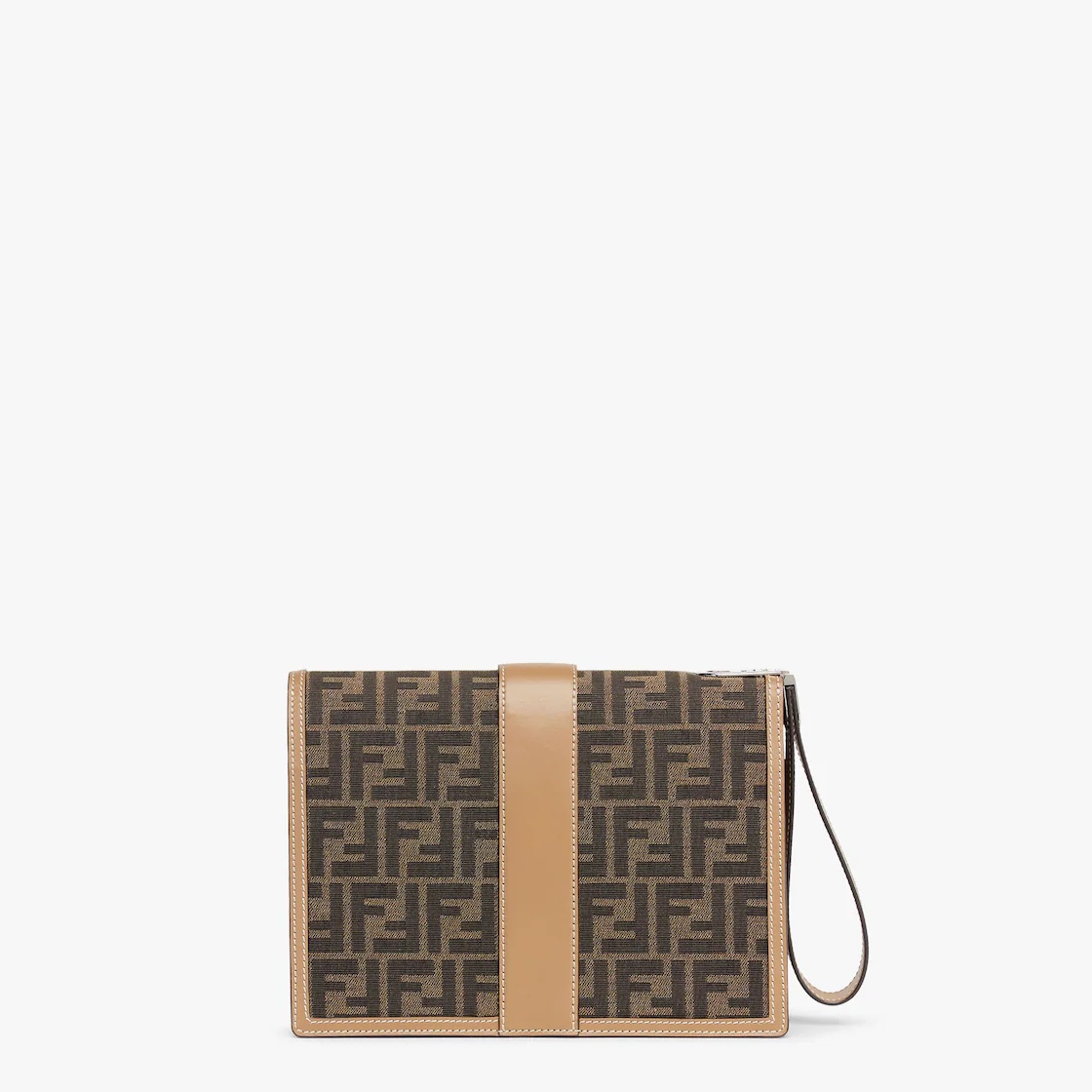 Clutch with flap and magnetic clasp. Bracelet handle with O’Lock detail. Lined interior divided into - 3