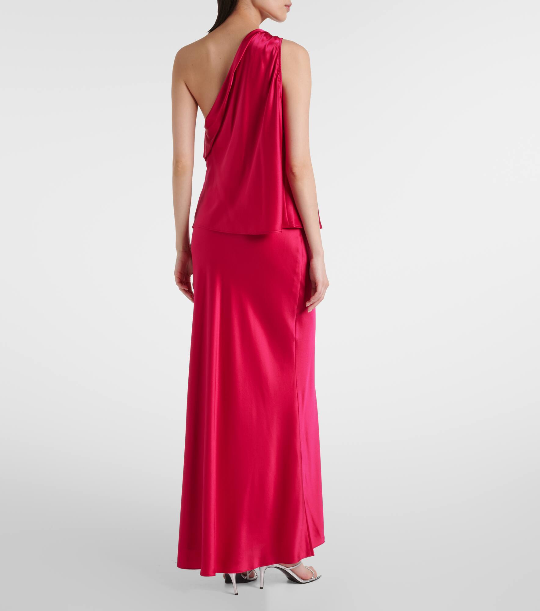 One-shoulder draped silk satin top - 3