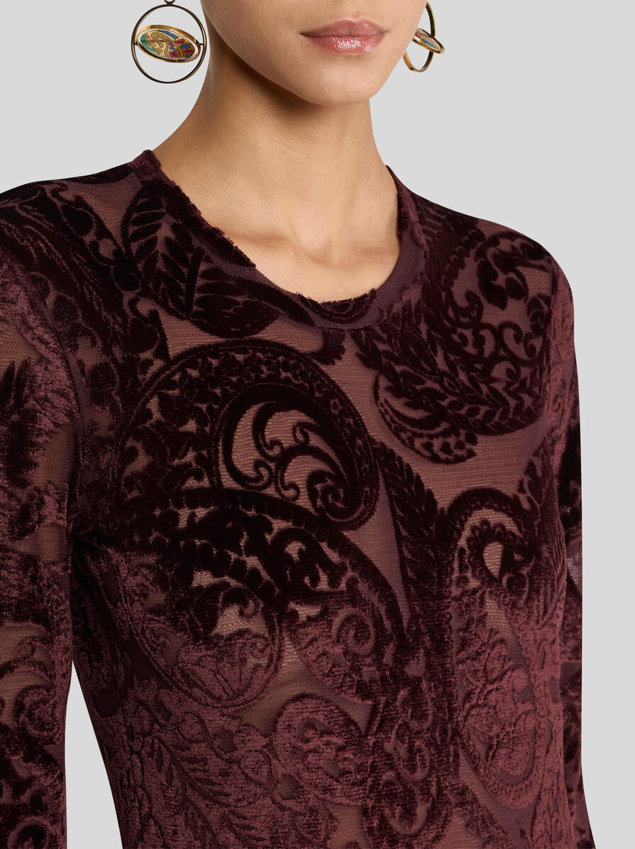 JACQUARD CHENILLE SWEATER WITH LACE EFFECT - 3