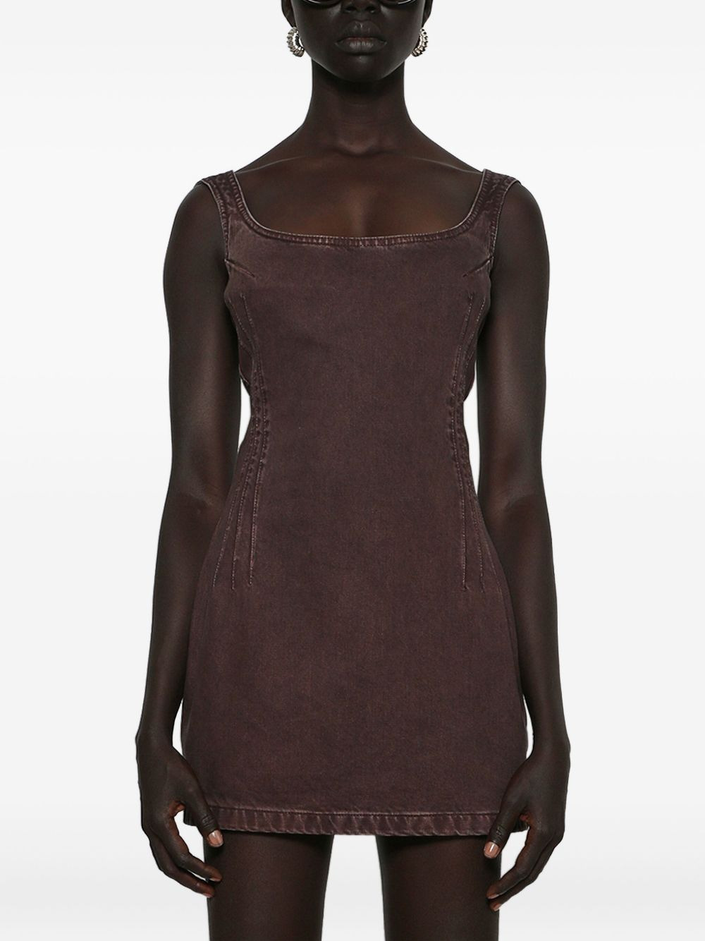 square-neck denim mini dress - 3