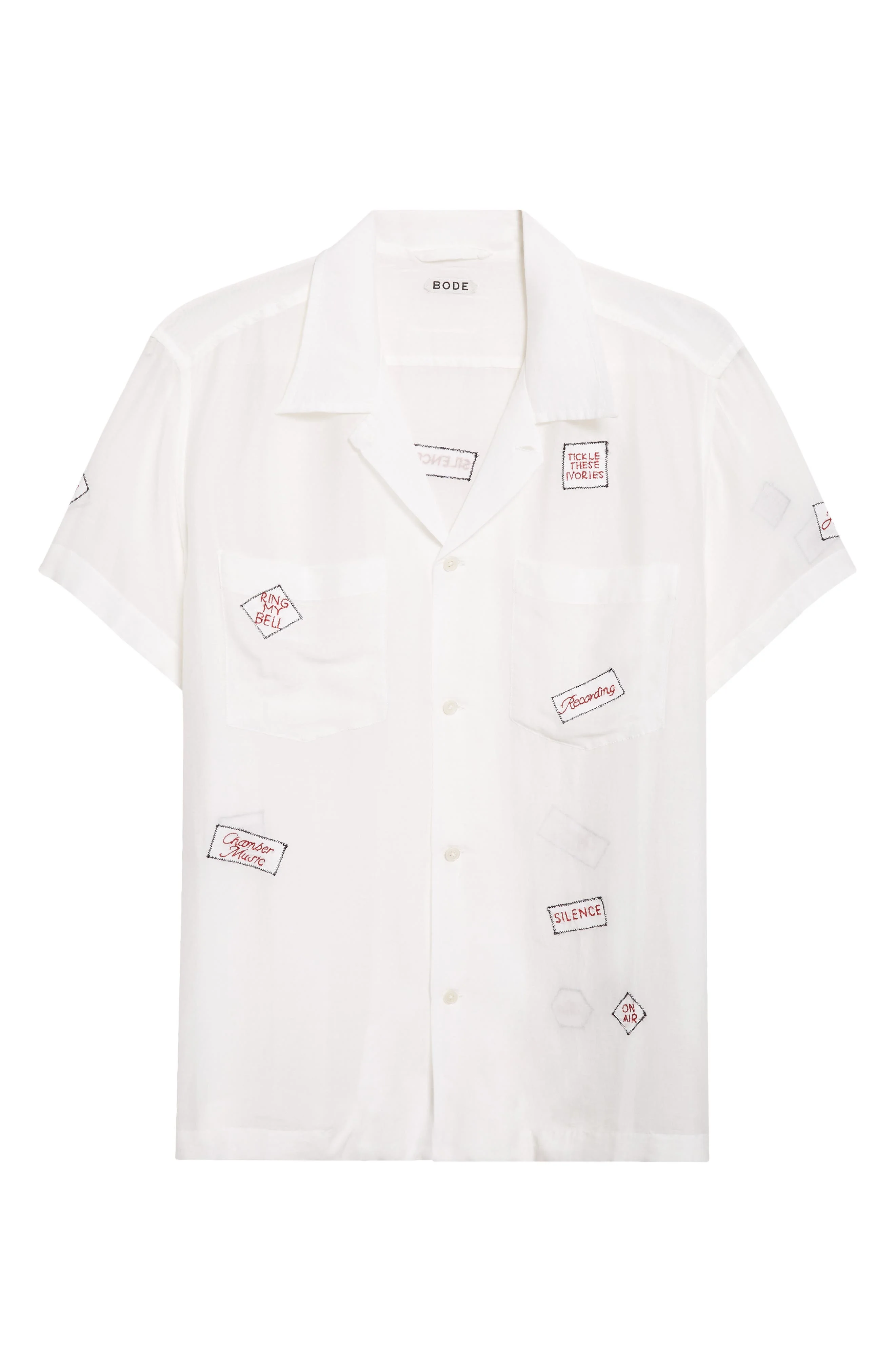 Bode On Air Embroidered Short Sleeve Cotton & Silk Button-Up Shirt in White at Nordstrom - 1