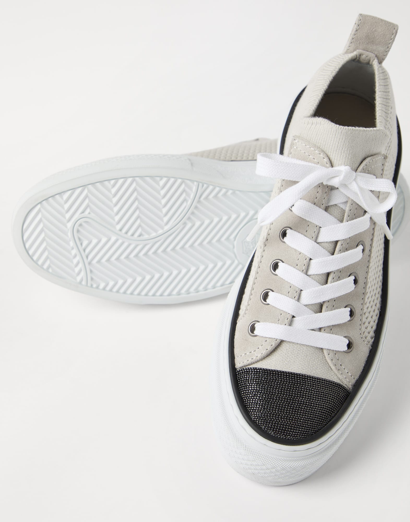 Cotton knit and suede sneakers with precious toe - 3