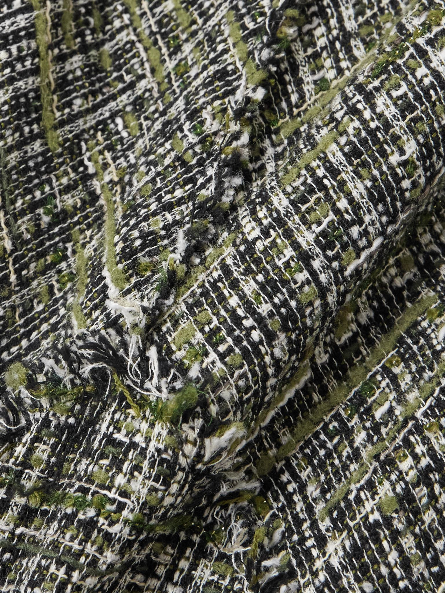 Paneled frayed tweed midi dress Gray green - 4