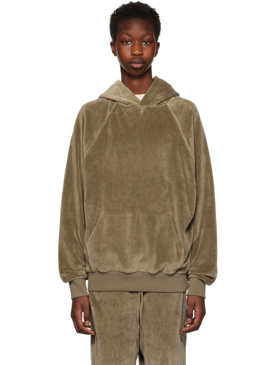 ESSENTIALS Brown Raglan Hoodie ssense REVERSIBLE