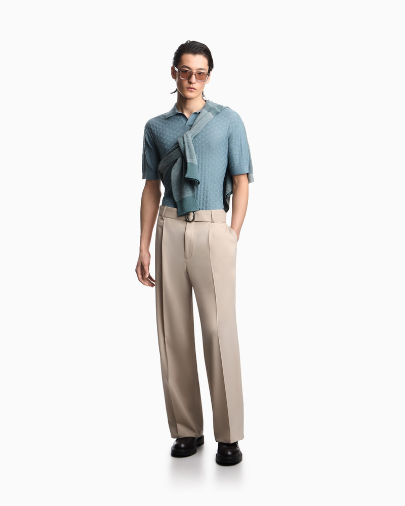 TROUSERS WITH PLEATS AND BELT IN STRETCH WOOL CANVAS 2
