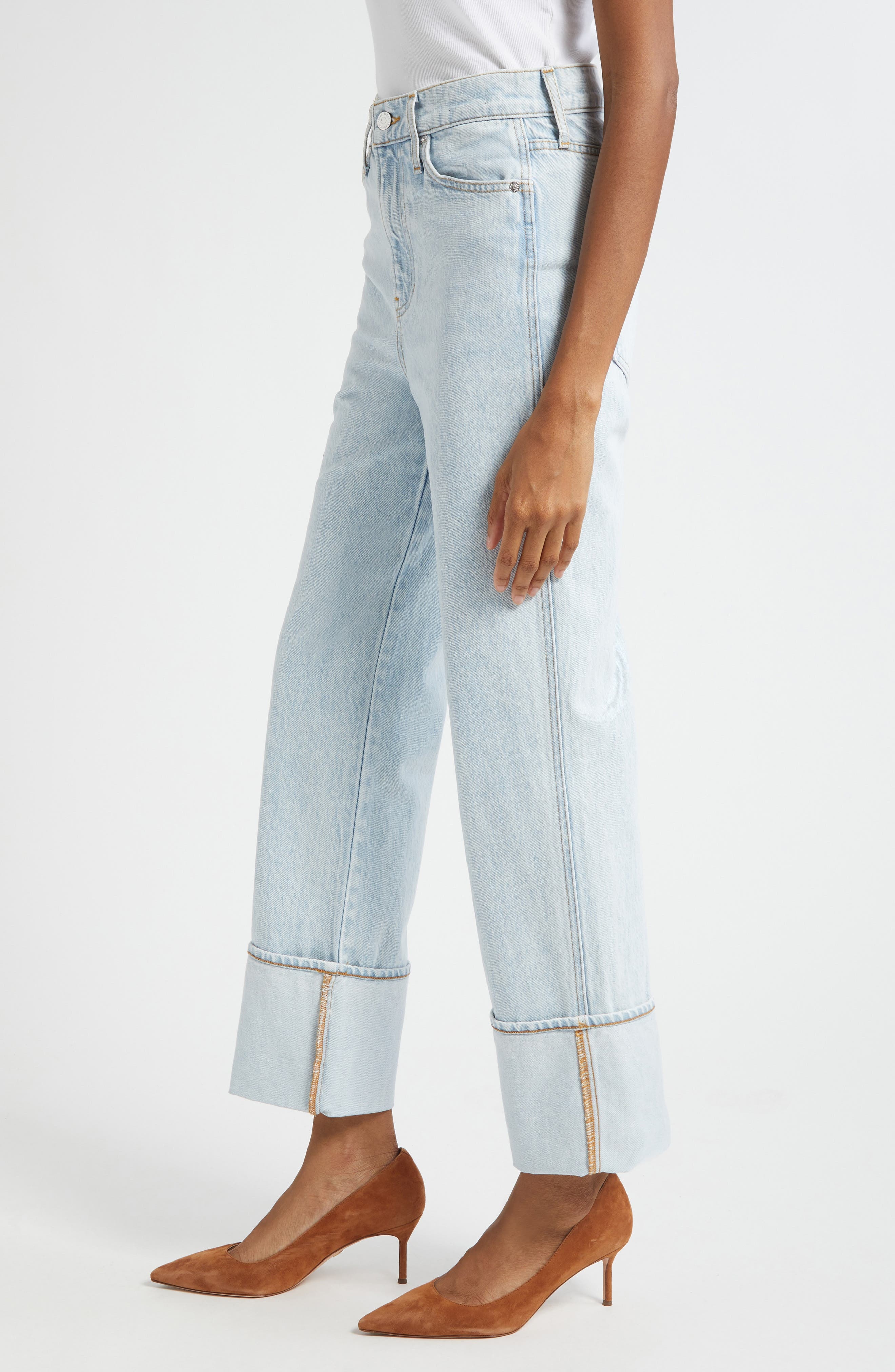 Veronica Beard Dylan Cuffed High Waist Relaxed Straight Leg Jeans in Pale Stone at Nordstrom - 3