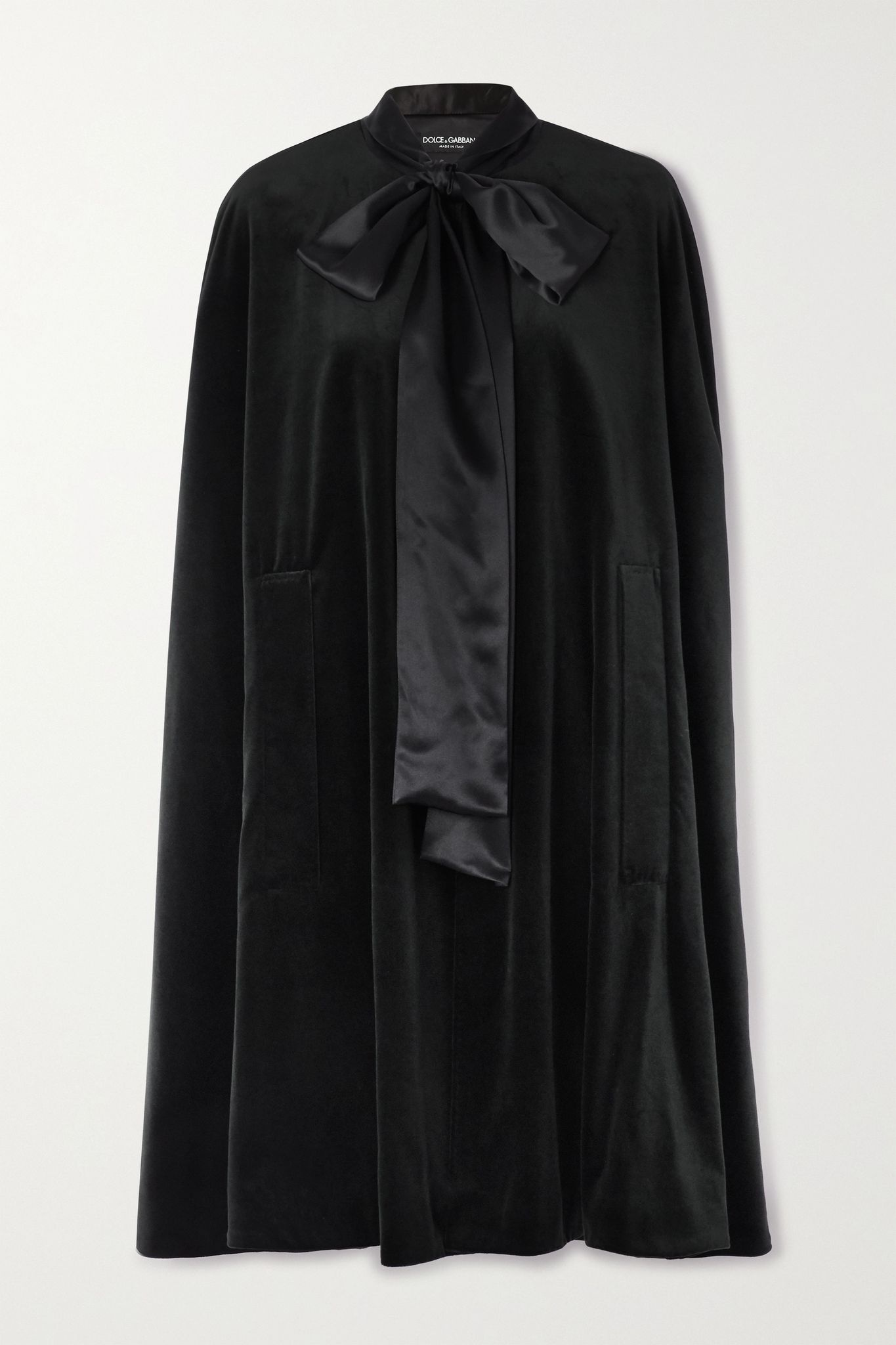 Pussy-bow satin-trimmed cotton and silk-blend velvet cape - 1